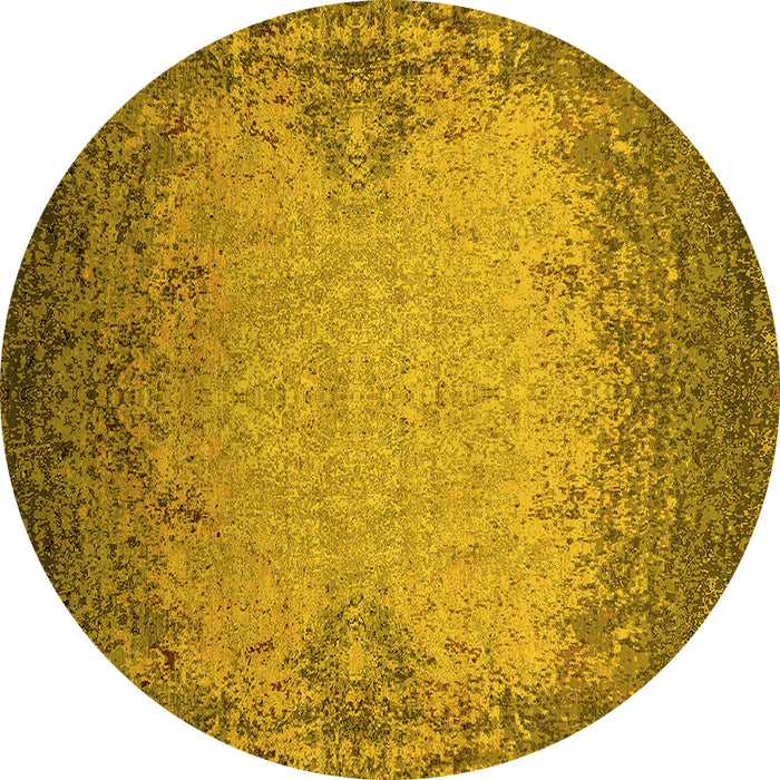 Round Oriental Yellow Industrial Rug, urb2554yw