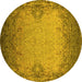 Round Oriental Yellow Industrial Rug, urb2554yw