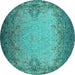 Round Oriental Turquoise Industrial Rug, urb2554turq