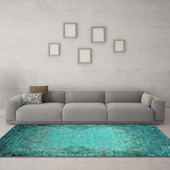 Machine Washable Oriental Turquoise Industrial Area Rugs in a Living Room,, wshurb2554turq