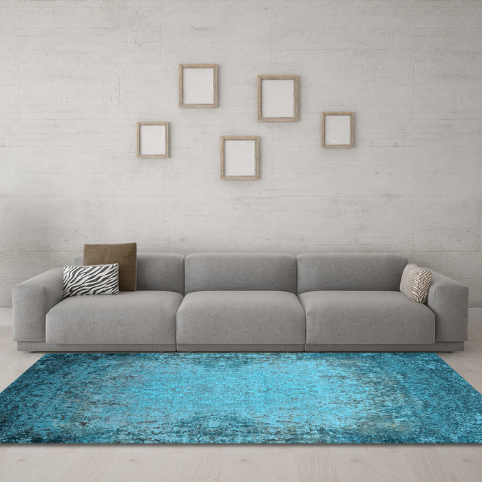 Machine Washable Oriental Light Blue Industrial Rug in a Living Room, wshurb2554lblu