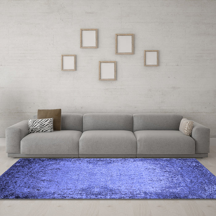 Machine Washable Oriental Blue Industrial Rug in a Living Room, wshurb2554blu