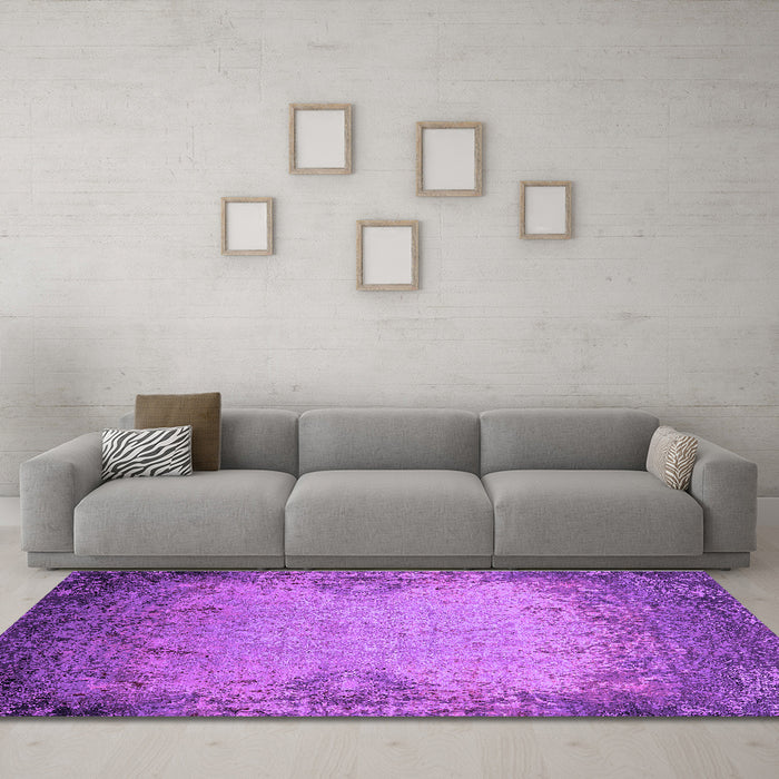 Machine Washable Oriental Purple Industrial Area Rugs in a Living Room, wshurb2554pur