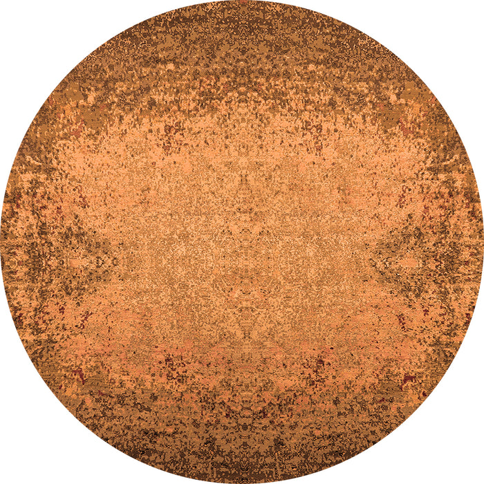 Round Machine Washable Oriental Orange Industrial Area Rugs, wshurb2554org