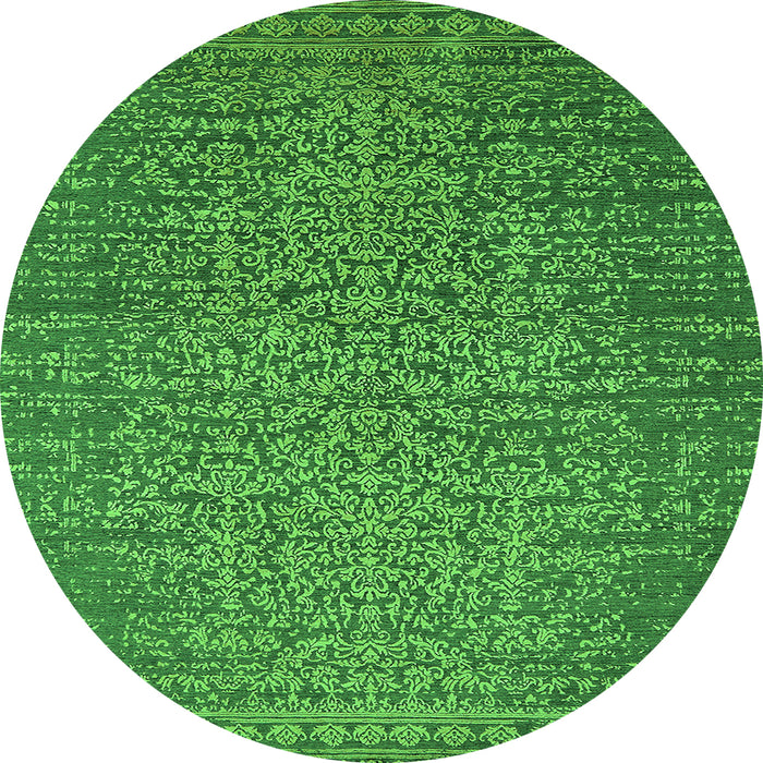 Round Machine Washable Oriental Green Industrial Area Rugs, wshurb2555grn