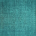 Square Machine Washable Oriental Turquoise Industrial Area Rugs, wshurb2555turq