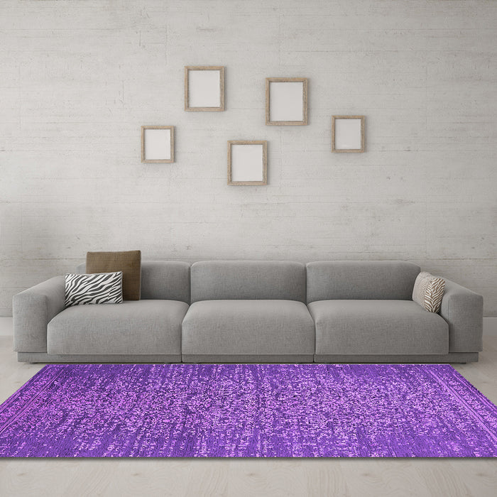 Machine Washable Oriental Purple Industrial Area Rugs in a Living Room, wshurb2555pur