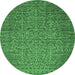 Round Machine Washable Oriental Emerald Green Industrial Area Rugs, wshurb2555emgrn