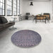 Round Mid-Century Modern Purple Navy Blue Oriental Rug in a Office, urb2555