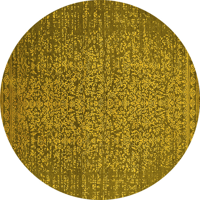 Round Machine Washable Oriental Yellow Industrial Rug, wshurb2555yw