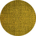 Round Machine Washable Oriental Yellow Industrial Rug, wshurb2555yw