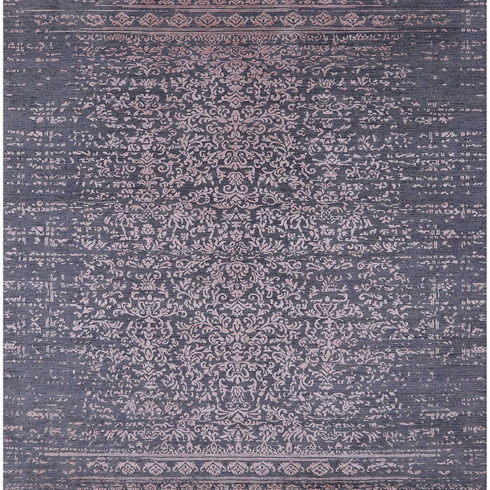 Square Mid-Century Modern Purple Navy Blue Oriental Rug, urb2555