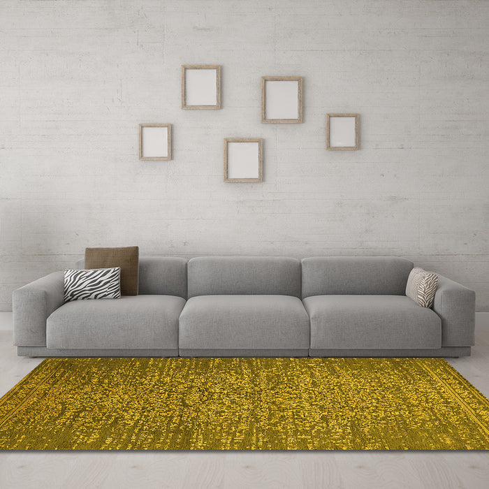 Machine Washable Oriental Yellow Industrial Rug in a Living Room, wshurb2555yw