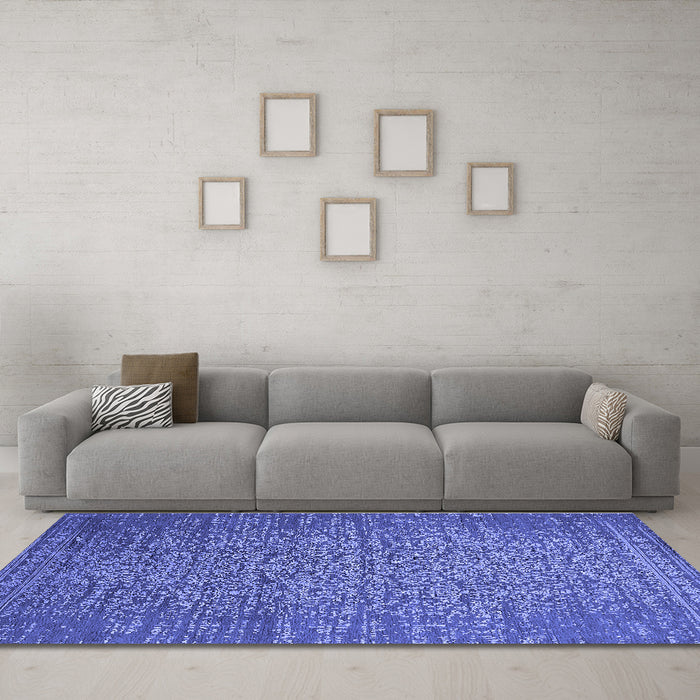 Machine Washable Oriental Blue Industrial Rug in a Living Room, wshurb2555blu
