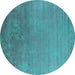 Round Machine Washable Oriental Turquoise Industrial Area Rugs, wshurb2556turq