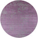 Round Mid-Century Modern Pink Plum Purple Oriental Rug, urb2556