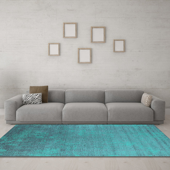 Machine Washable Oriental Turquoise Industrial Area Rugs in a Living Room,, wshurb2556turq