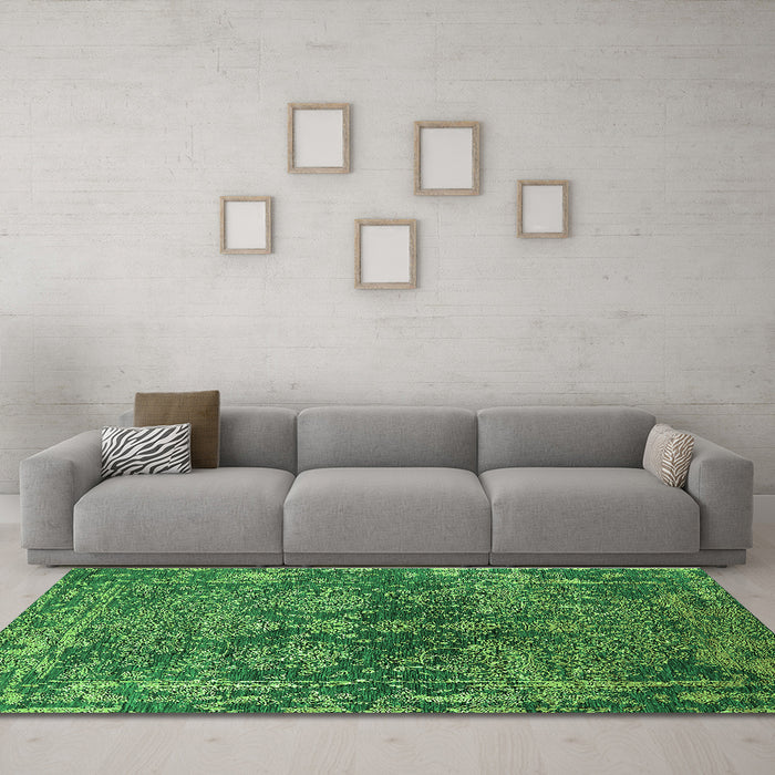 Machine Washable Oriental Green Industrial Area Rugs in a Living Room,, wshurb2557grn