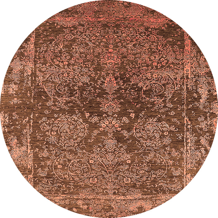 Round Machine Washable Oriental Orange Industrial Area Rugs, wshurb2557org