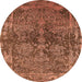 Round Machine Washable Oriental Orange Industrial Area Rugs, wshurb2557org