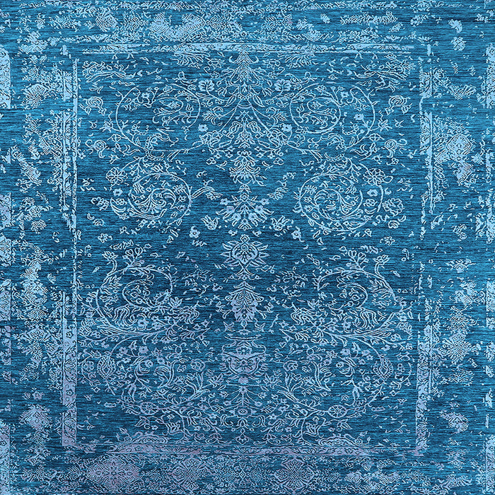 Square Machine Washable Oriental Light Blue Industrial Rug, wshurb2557lblu