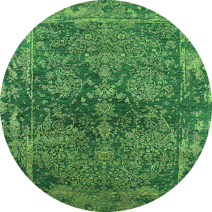 Round Machine Washable Oriental Green Industrial Area Rugs, wshurb2557grn