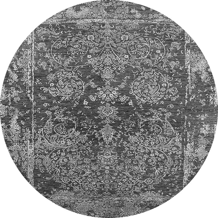 Round Machine Washable Oriental Gray Industrial Rug, wshurb2557gry