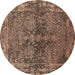 Round Oriental Brown Industrial Rug, urb2557brn