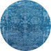 Round Machine Washable Oriental Light Blue Industrial Rug, wshurb2557lblu