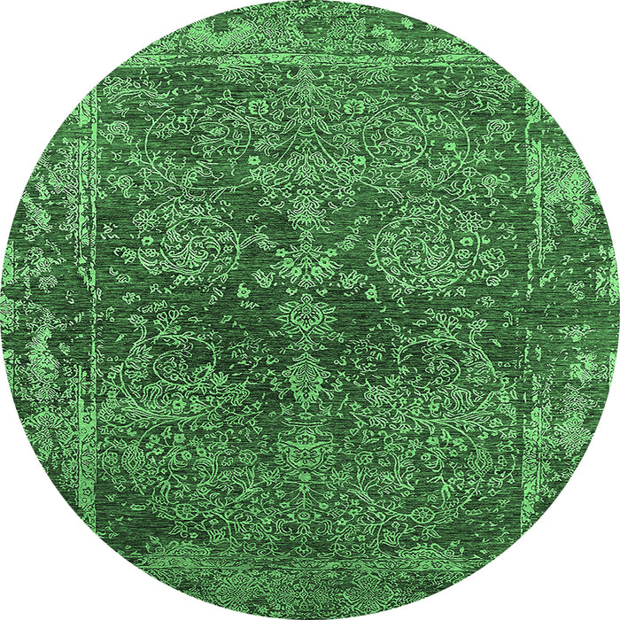 Round Machine Washable Oriental Emerald Green Industrial Area Rugs, wshurb2557emgrn