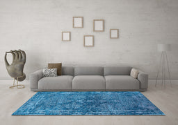 Machine Washable Oriental Light Blue Industrial Rug in a Living Room, wshurb2557lblu