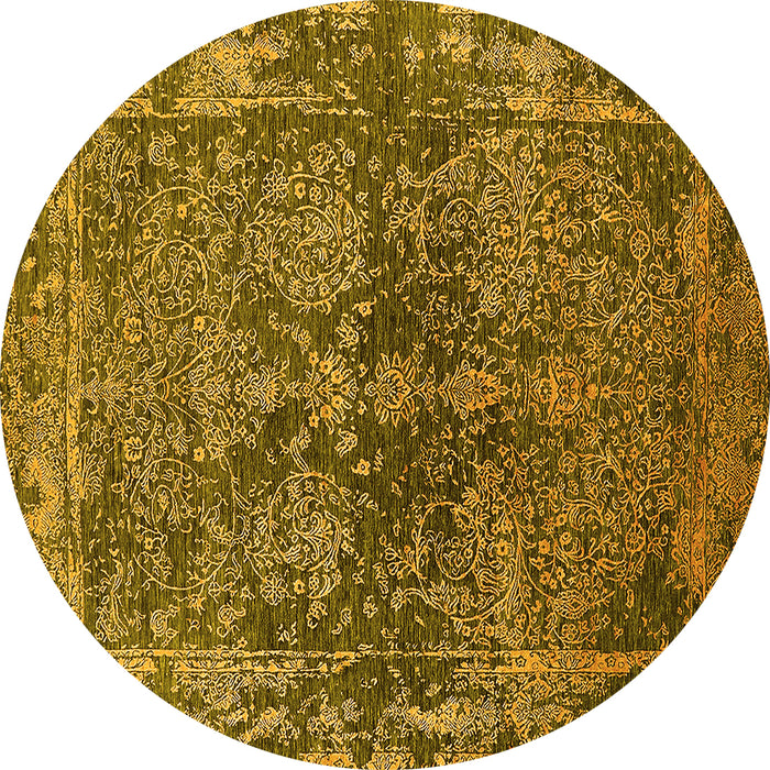 Round Machine Washable Oriental Yellow Industrial Rug, wshurb2557yw