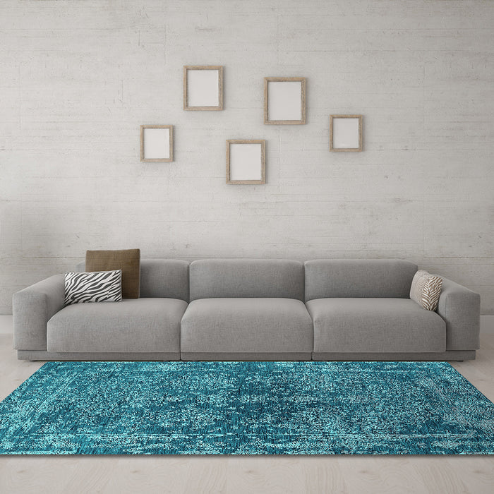 Machine Washable Oriental Turquoise Industrial Area Rugs in a Living Room,, wshurb2557turq