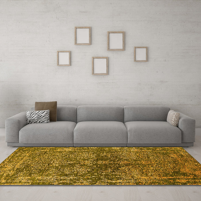 Machine Washable Oriental Yellow Industrial Rug in a Living Room, wshurb2557yw