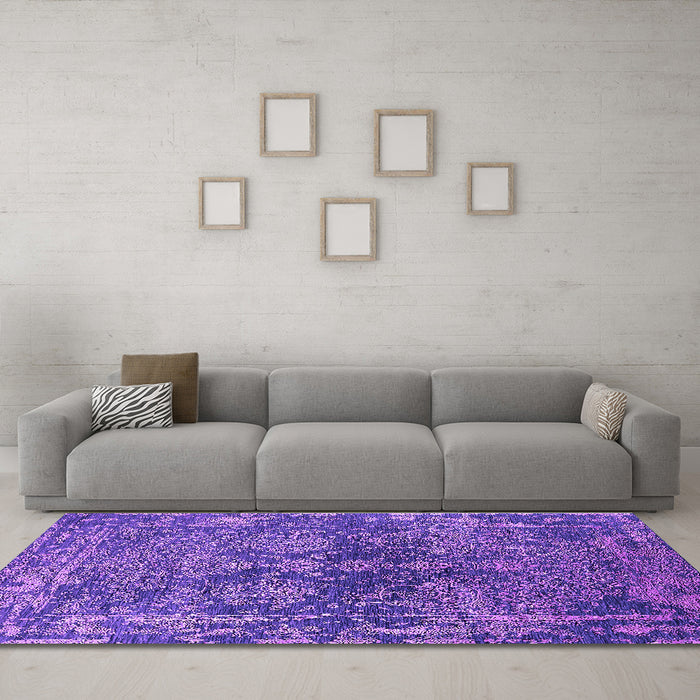 Machine Washable Oriental Purple Industrial Area Rugs in a Living Room, wshurb2557pur