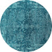 Round Machine Washable Oriental Turquoise Industrial Area Rugs, wshurb2557turq