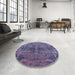 Round Mid-Century Modern Dark Slate Blue Purple Oriental Rug in a Office, urb2557