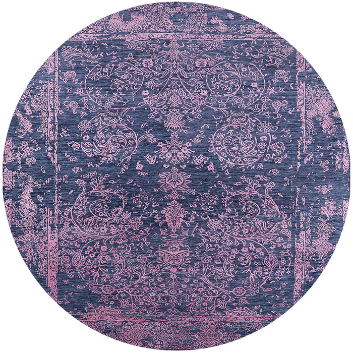 Round Mid-Century Modern Dark Slate Blue Purple Oriental Rug, urb2557