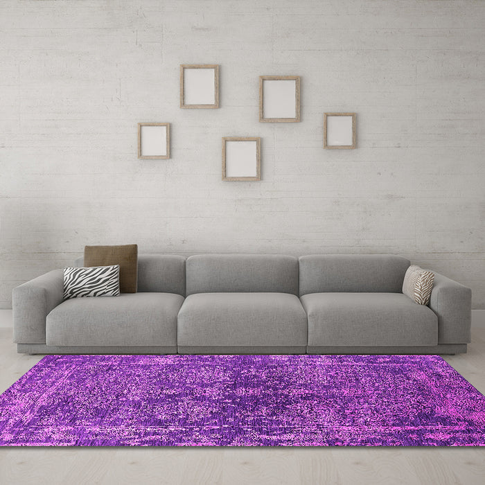 Machine Washable Oriental Pink Industrial Rug in a Living Room, wshurb2557pnk