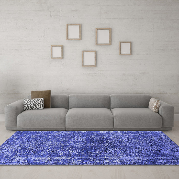 Machine Washable Oriental Blue Industrial Rug in a Living Room, wshurb2557blu