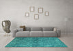 Machine Washable Oriental Turquoise Industrial Area Rugs in a Living Room,, wshurb2558turq