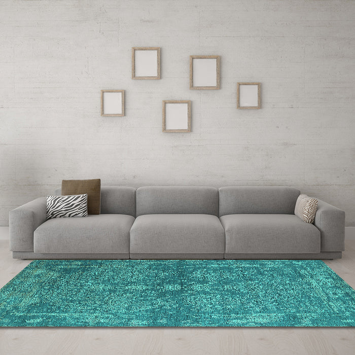 Machine Washable Oriental Turquoise Industrial Area Rugs in a Living Room,, wshurb2558turq