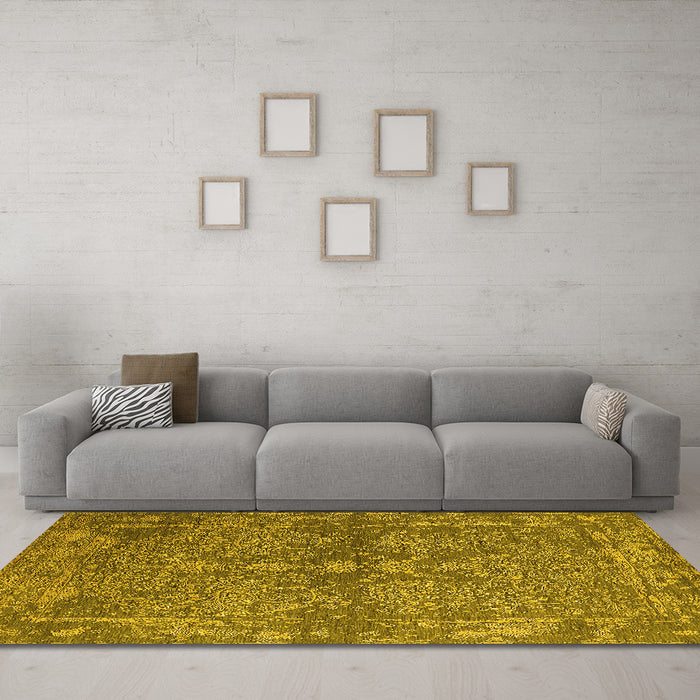 Machine Washable Oriental Yellow Industrial Rug in a Living Room, wshurb2558yw