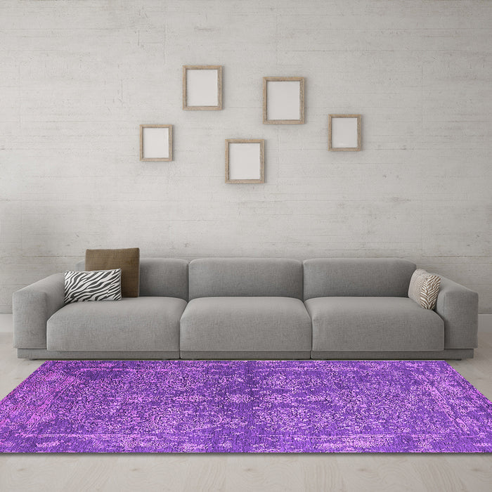 Machine Washable Oriental Purple Industrial Area Rugs in a Living Room, wshurb2558pur
