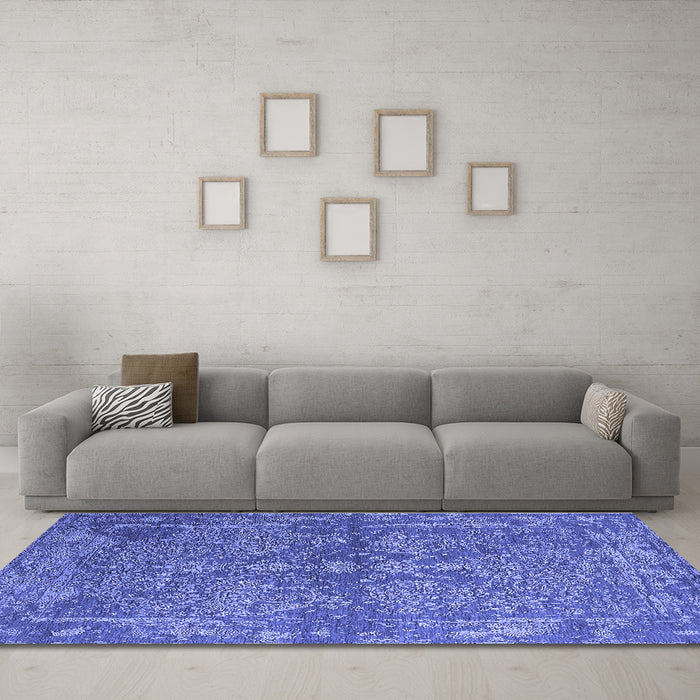 Machine Washable Oriental Blue Industrial Rug in a Living Room, wshurb2558blu