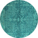 Round Oriental Turquoise Industrial Rug, urb2558turq