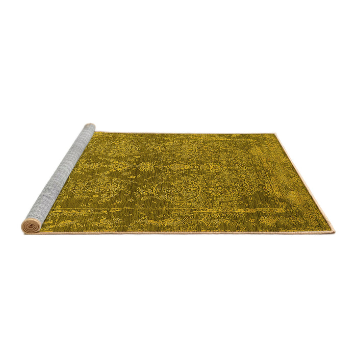 Sideview of Machine Washable Oriental Yellow Industrial Rug, wshurb2558yw
