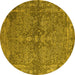 Round Machine Washable Oriental Yellow Industrial Rug, wshurb2558yw