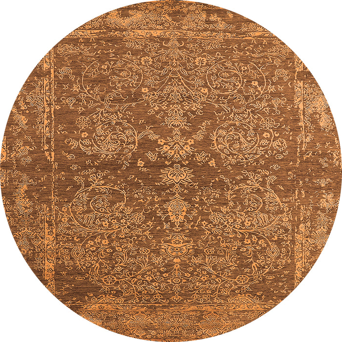 Round Machine Washable Oriental Orange Industrial Area Rugs, wshurb2558org