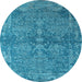 Round Machine Washable Oriental Light Blue Industrial Rug, wshurb2558lblu